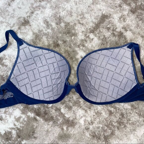 Blue Victoria's Secret bra padded underwire push up bra SZ 32D - Picture 3 of 7